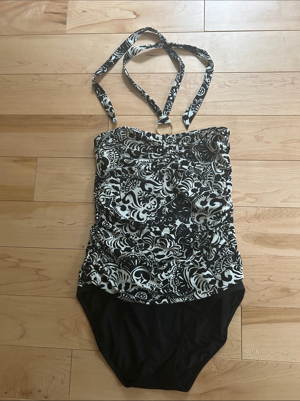 Ralph Lauren Black & White Halter Tank One-Piece Swimsuit